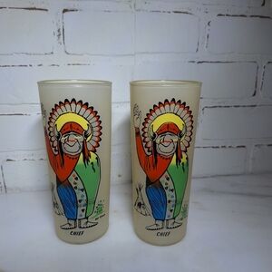 2 Bill Flores Native American Dancer Warrior Chief Doctor 1950 Glasses tumbler